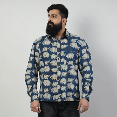 Blue - Bindaas Block Art Printed Cotton Men Full Sleeve Shirt