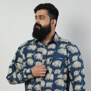 Blue - Bindaas Block Art Printed Cotton Men Full Sleeve Shirt