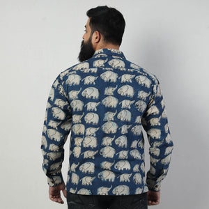 Blue - Bindaas Block Art Printed Cotton Men Full Sleeve Shirt