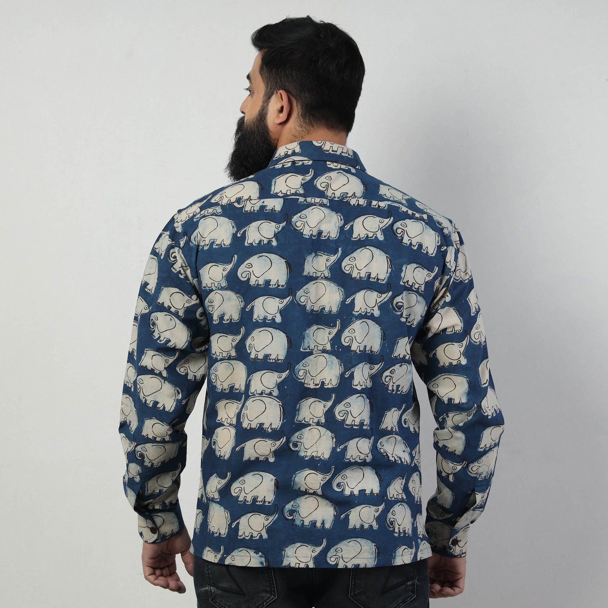 Blue - Bindaas Block Art Printed Cotton Men Full Sleeve Shirt