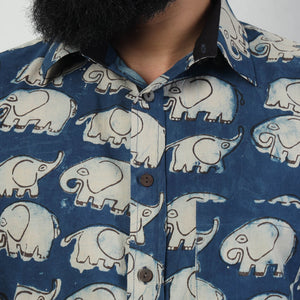 Blue - Bindaas Block Art Printed Cotton Men Full Sleeve Shirt