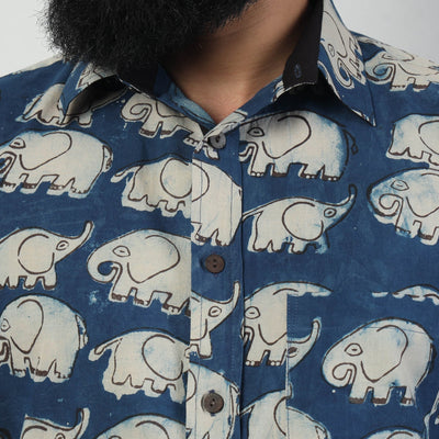 Blue - Bindaas Block Art Printed Cotton Men Full Sleeve Shirt