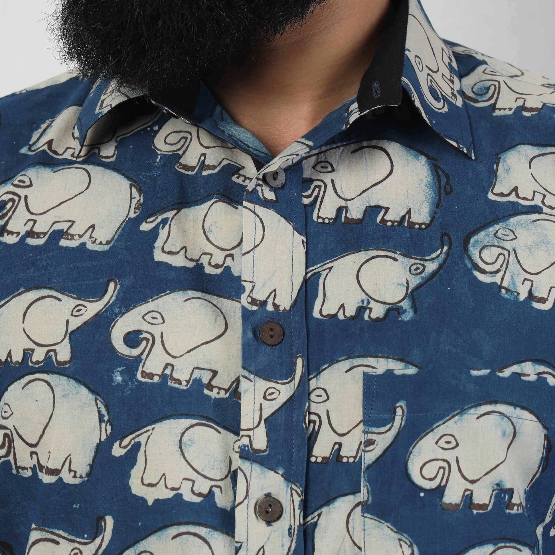 Blue - Bindaas Block Art Printed Cotton Men Full Sleeve Shirt