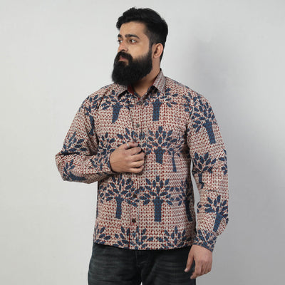 Blue - Bindaas Block Art Printed Cotton Men Full Sleeve Shirt
