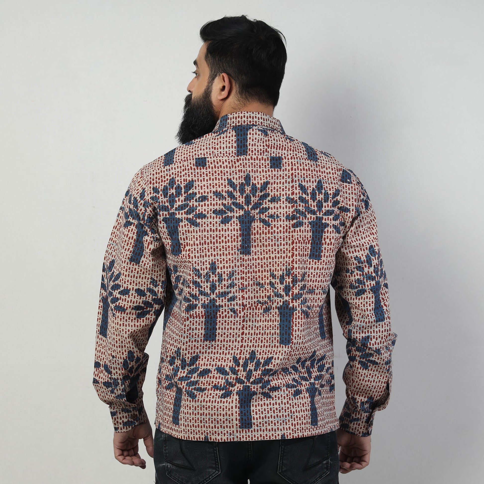 Blue - Bindaas Block Art Printed Cotton Men Full Sleeve Shirt