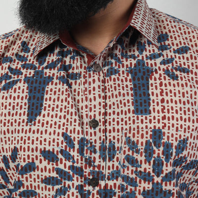 Blue - Bindaas Block Art Printed Cotton Men Full Sleeve Shirt
