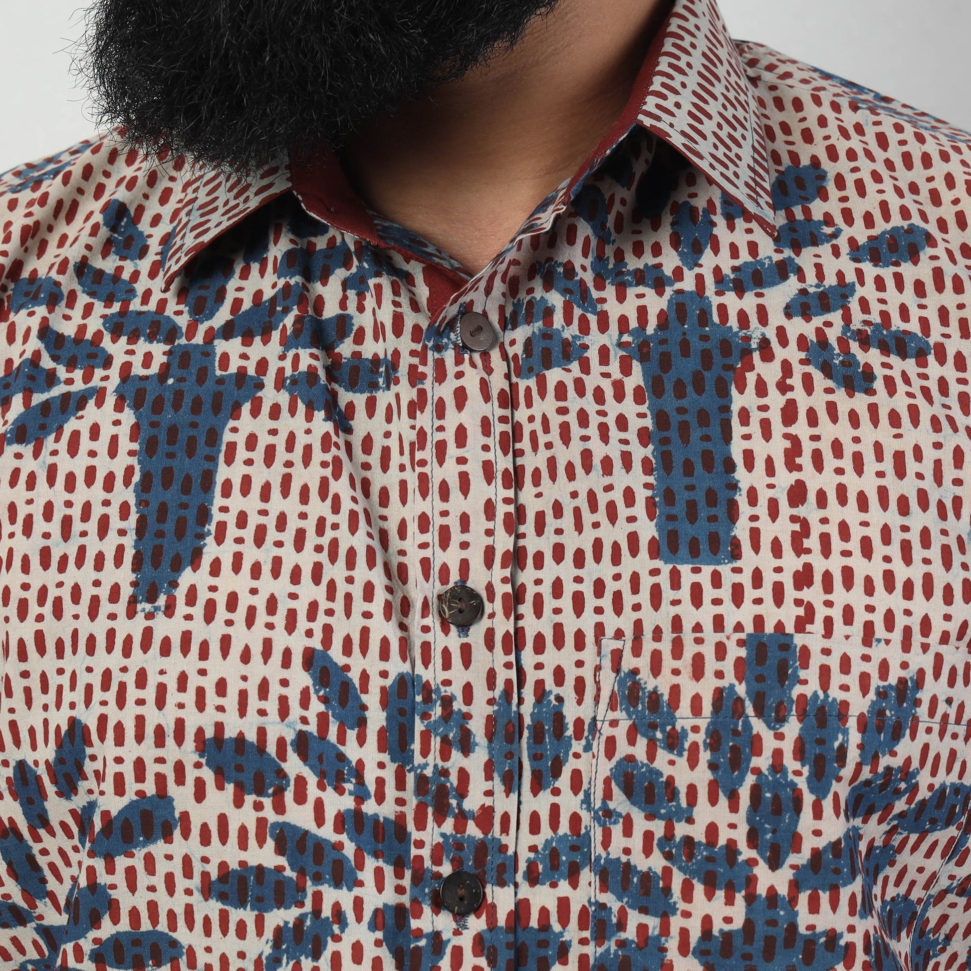 Blue - Bindaas Block Art Printed Cotton Men Full Sleeve Shirt