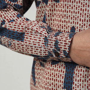 Blue - Bindaas Block Art Printed Cotton Men Full Sleeve Shirt