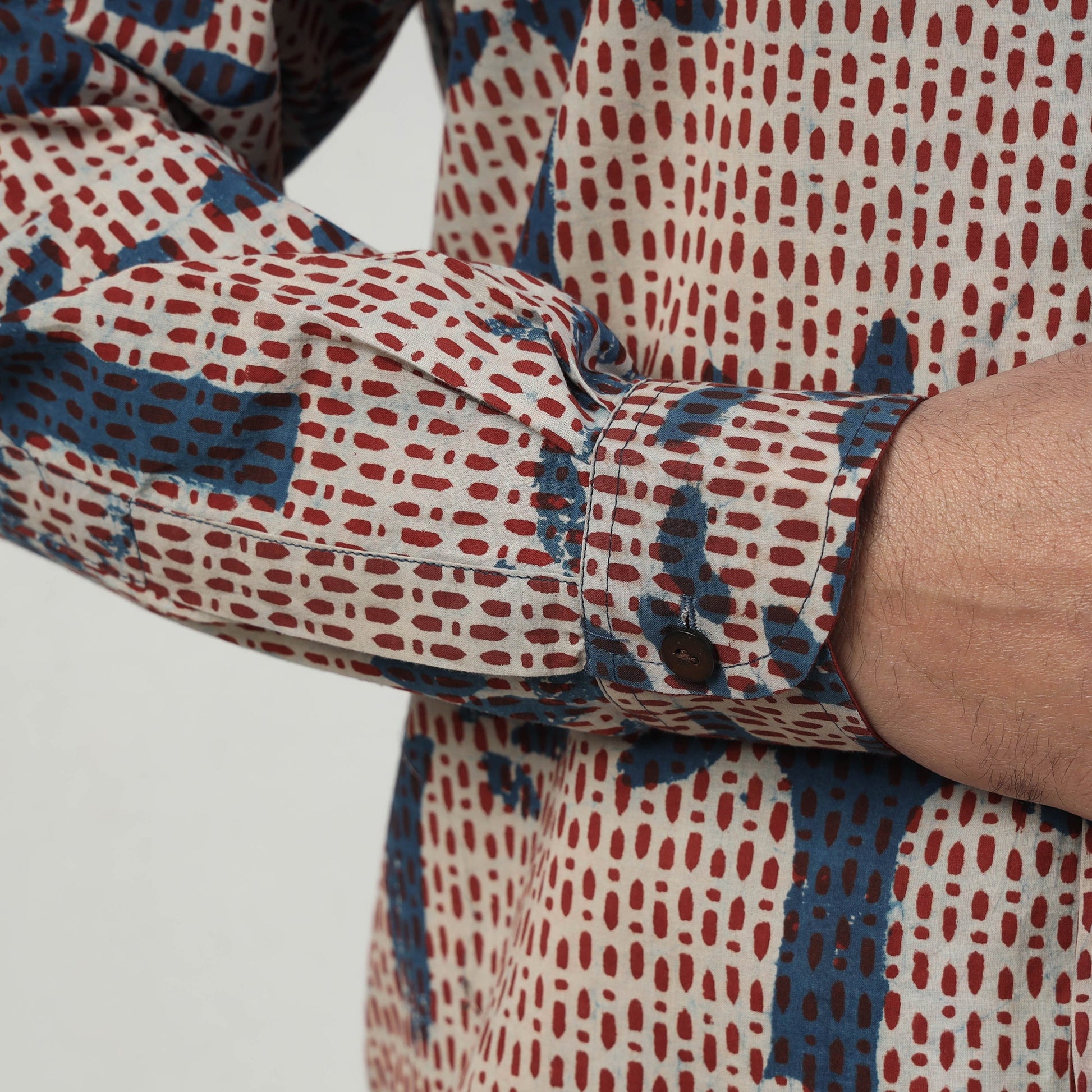 Blue - Bindaas Block Art Printed Cotton Men Full Sleeve Shirt
