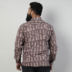 Brown - Bindaas Block Art Printed Cotton Men Full Sleeve Shirt