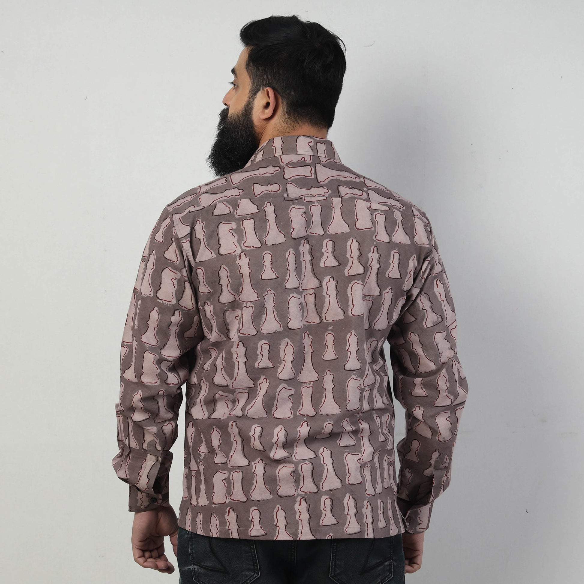 Brown - Bindaas Block Art Printed Cotton Men Full Sleeve Shirt