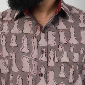 Brown - Bindaas Block Art Printed Cotton Men Full Sleeve Shirt