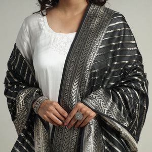 Black - Banarasi Semi Silk Zari Jaal Dupatta with Tassels 03