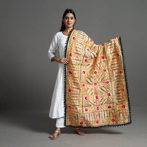 Beige - Hand Embroidery Chanderi Silk Phulkari Dupatta 88