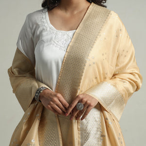 Beige - Banarasi Semi Silk Zari Jaal Dupatta with Tassels 05