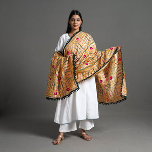 Beige - Hand Embroidery Chanderi Silk Phulkari Dupatta 88