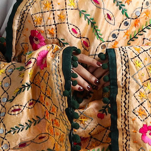 Beige - Hand Embroidery Chanderi Silk Phulkari Dupatta 88