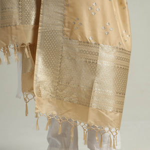 Beige - Banarasi Semi Silk Zari Jaal Dupatta with Tassels 05