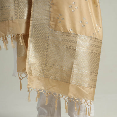Beige - Banarasi Semi Silk Zari Jaal Dupatta with Tassels 05