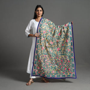 Beige - Chanderi Silk Hand Embroidery Phulkari Dupatta 95