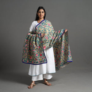 Beige - Chanderi Silk Hand Embroidery Phulkari Dupatta 95