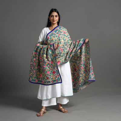 Beige - Chanderi Silk Hand Embroidery Phulkari Dupatta 95