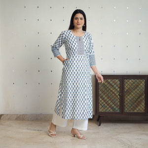 Blue - Block Print Cotton Straight Sanganeri Kurta 12