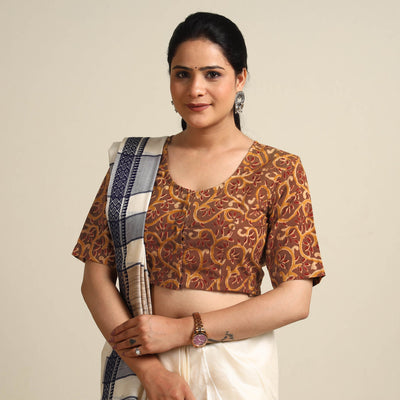 Brown - Kalamkari Block Printed Cotton Stitched Blouse