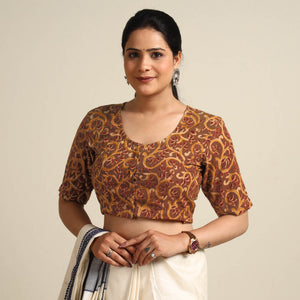Brown - Kalamkari Block Printed Cotton Stitched Blouse