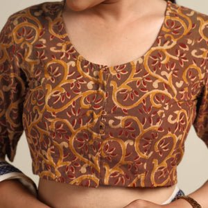 Brown - Kalamkari Block Printed Cotton Stitched Blouse