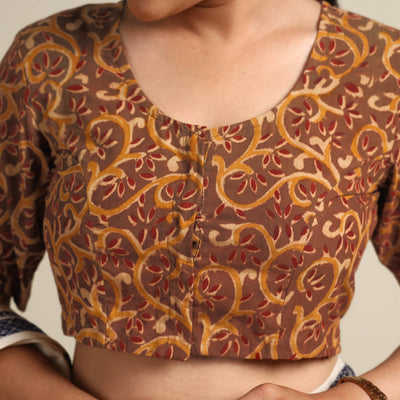 Brown - Kalamkari Block Printed Cotton Stitched Blouse