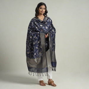 Blue - Banarasi Semi Silk Zari Jaal Dupatta with Tassels 26