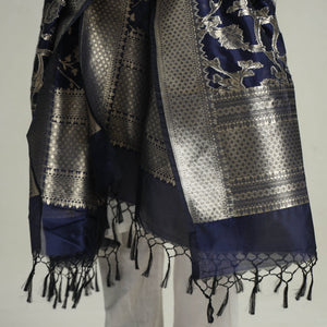 Blue - Banarasi Semi Silk Zari Jaal Dupatta with Tassels 26