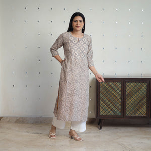 Beige - Handwoven Wool Pedana Kalamkari Print Kurta 06