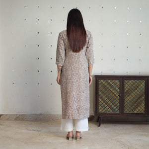Beige - Handwoven Wool Pedana Kalamkari Print Kurta 06