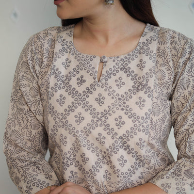 Beige - Handwoven Wool Pedana Kalamkari Print Kurta 06