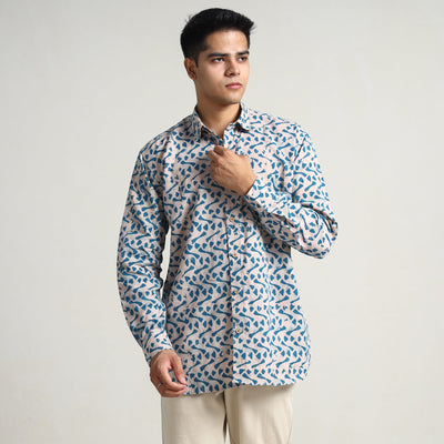 Blue - Hand Batik Printed Cotton Men Full Sleeve Shirt 13
