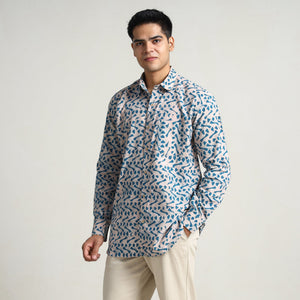 Blue - Hand Batik Printed Cotton Men Full Sleeve Shirt 13