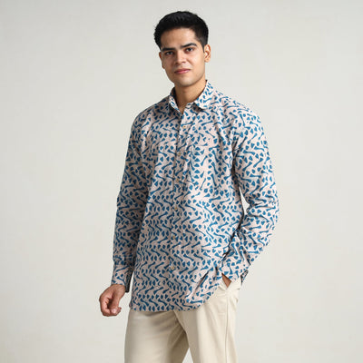 Blue - Hand Batik Printed Cotton Men Full Sleeve Shirt 13