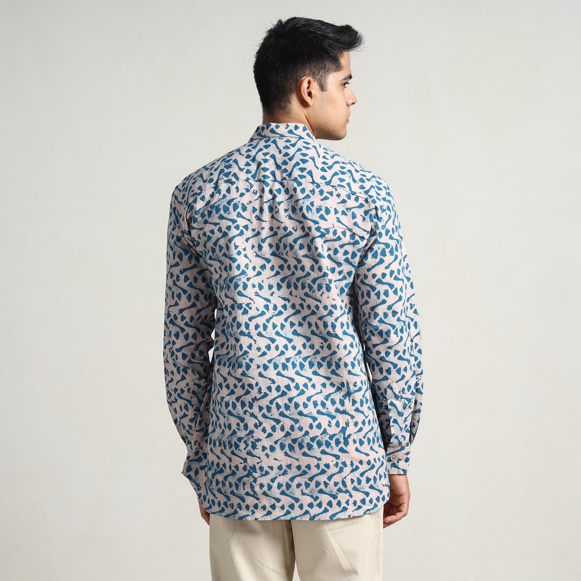 Blue - Hand Batik Printed Cotton Men Full Sleeve Shirt 13