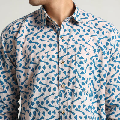 Blue - Hand Batik Printed Cotton Men Full Sleeve Shirt 13