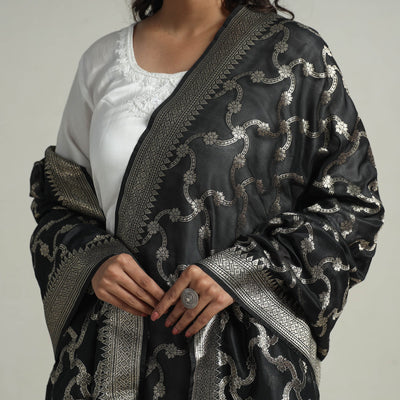 Black - Semi Silk Zari Jaal Banarasi Dupatta 32