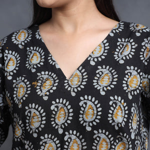 Black - Hand Batik Printed Cotton Flared Gher Dress