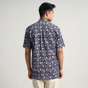 Blue - Hand Batik Printed Cotton Men Half Sleeve Shirt 07