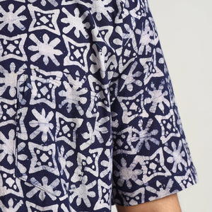 Blue - Hand Batik Printed Cotton Men Half Sleeve Shirt 07