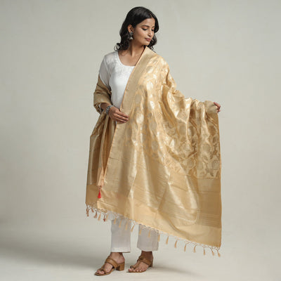 Beige - Semi Silk Zari Jaal Banarasi Dupatta 51