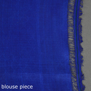 Blue - Bengal Kantha Hand Embroidery Block Printed Tussar Silk Handloom Saree