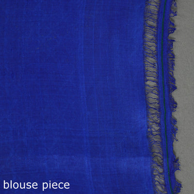 Blue - Bengal Kantha Hand Embroidery Block Printed Tussar Silk Handloom Saree