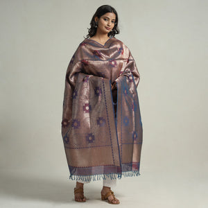 Brown - Banarasi Handloom Katan Silk Zari Buti Dupatta with Tassels 58