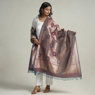 Brown - Banarasi Handloom Katan Silk Zari Buti Dupatta with Tassels 58